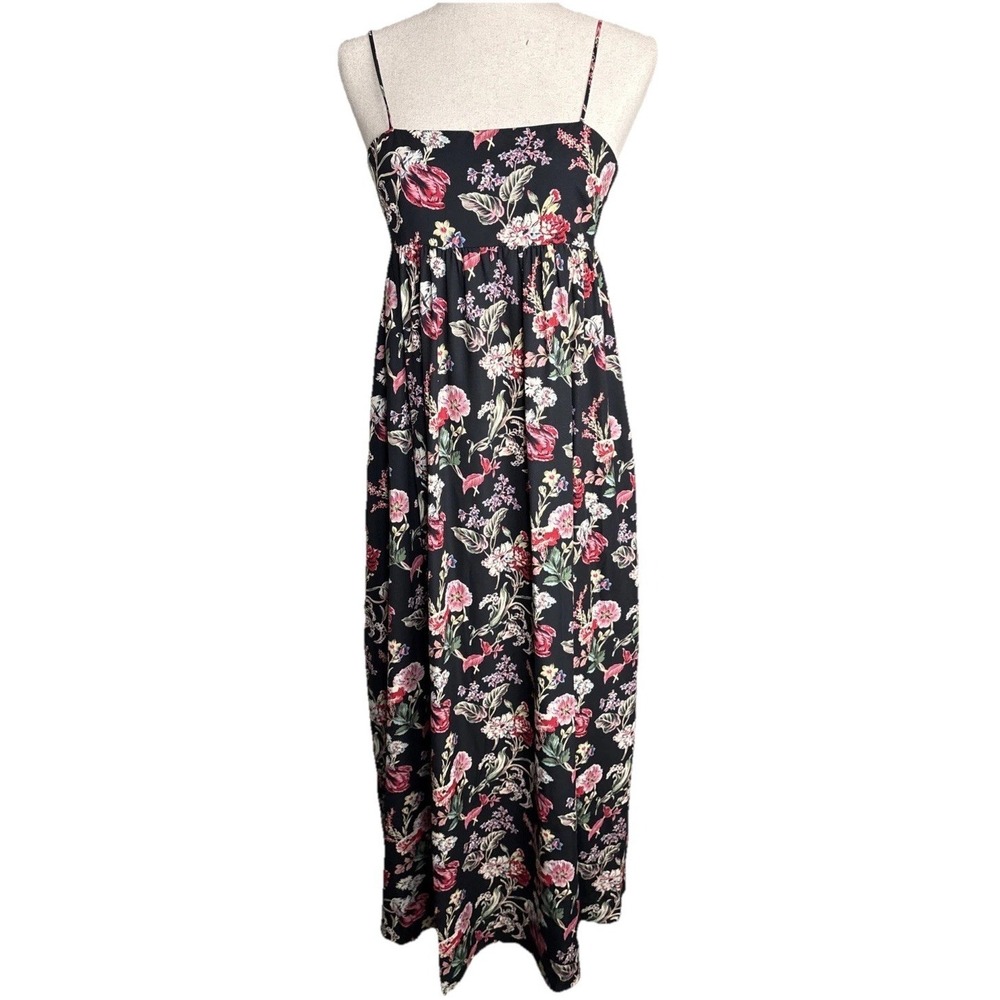 Vintage 90s Satin Slip Maxi Dress Floral Empire Waist Womens Small Feminine